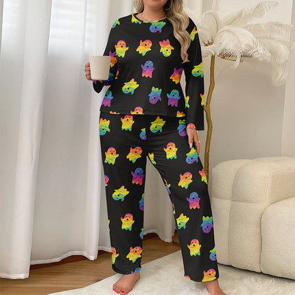 Cross-border Foreign Trade Autumn Milk Silk Pajamas Women's Home Clothes Plus Fatty Casual Long-sleeved Trousers suit Can Wear