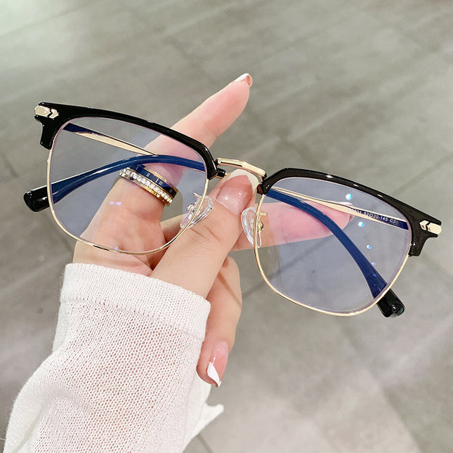 Half Frame Glasses Frame for Women Ultra Light Pure Titanium Transparent Grey Myopia Lens Titanium Frame Retro Cat Ear Eye Frame for Men