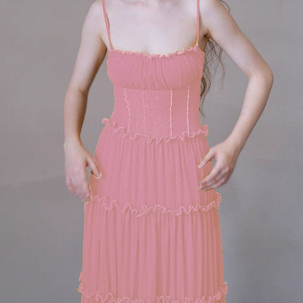 Pink French Design Niche Waist-Cinching Suspender Drapey Long Skirt with Open Back for Spring and Summer