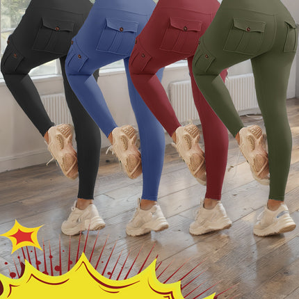 4Pcs High Waist Yoga Leggings with 4 Button Pockets,