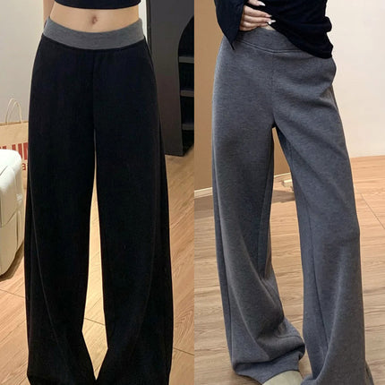 Stitched Contrasting Color Wide-Leg Pants for Women 2025 Spring & Fall Sports Pants Low-Waisted Straight Pants Floor-Length Low-Waisted Extended Knitted Pants