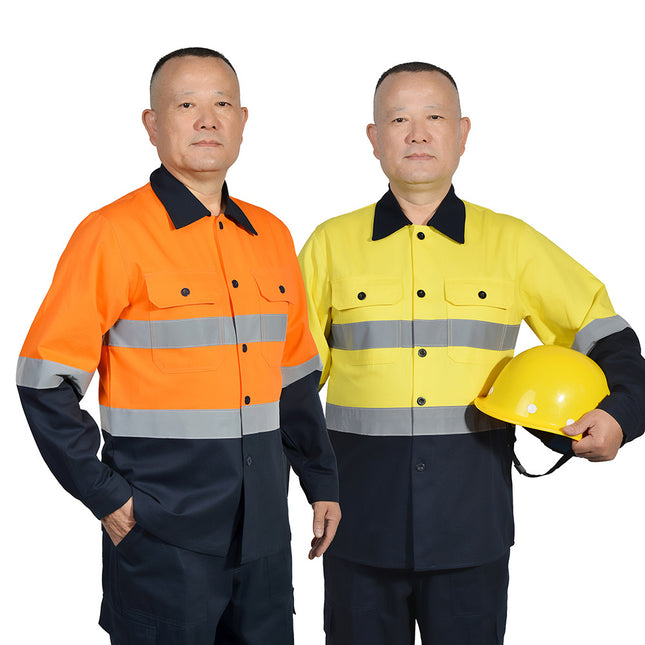 Pure Cotton Suit Work Clothes Safety Protective Clothing Long-Sleeved Shirt Road Construction Labor Protection Auto Repair High-Altitude Work Clothing