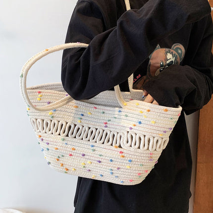 Summer Large Capacity Bag Women's National Style New Trendy Fashionable Simple Women's Bag Internet Trendy All-match Single-shoulder Straw Bucket Bag