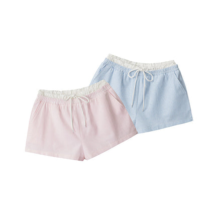 HeyHenry Striped Double Waist Design Casual Shorts Women American Style Hot Girl High Waist Loose Super Short Hot Pants