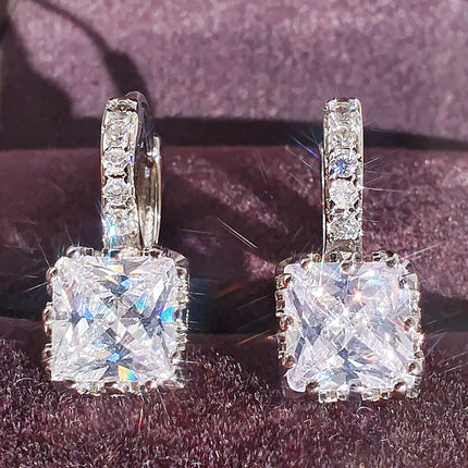 Europe and the United States cross-border temperament inlaid square zircon diamond ear buckle simple sweet full diamond earrings female ear jewelry ear buckle e6437