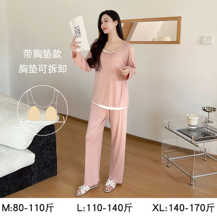 Pajamas for Women Autum Modal with Breast Pads Long-Sleeved Sexy Suit Large Size Loose and Cute Outer Wear Spring and Autum Home Clothes