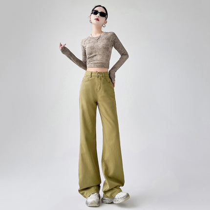 American Style New Fashion Women's High-Waisted Slimming Straight-Leg Jeans Women's Floor-Length Jeans Denim Straight-Leg Pants Ankora