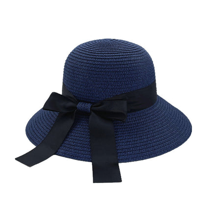 Paper woven straw basin hat bow sun protection straw hat windproof sun hat travel straw hat face slimming lady hat