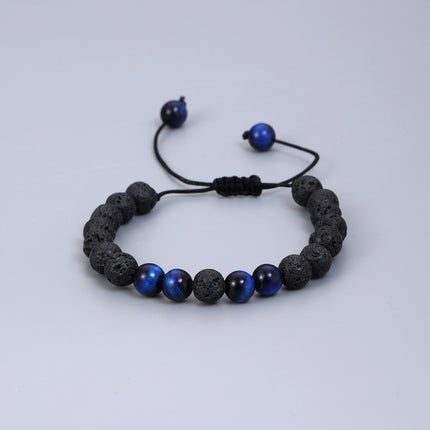 Cross-border hot sale volcanic stone blue tiger eye woven adjustable bracelet elastic rope lovers beaded bracelet manufacturers in stock