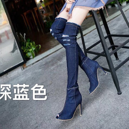 2024 Spring New Casual Fashion Korean Style Over-The-Knee Boots with the Same Elastic Round Toe High-Top Cowboy Boots for Women
