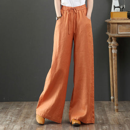 2024 Spring/Summer Literary Cotton and Linen Feel Women's Loose Plus Size Wide-Leg High-Waisted Floor-Length Pants