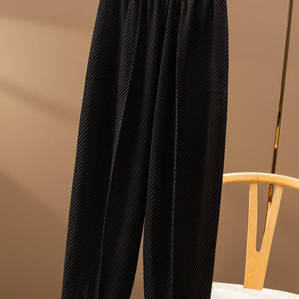 Issey Miyake's Trendy Thin Pants This Year, Slimming Magic Pants, New Summer Style, Heavy-Duty Pressed Creases, Elastic Waist, Tapered Granny Pants for Women
