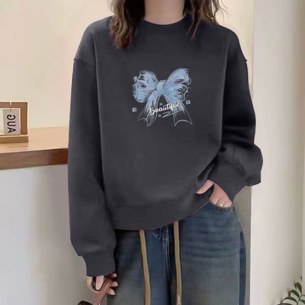 wine red New Year Sweat Women's 2025 New Autumn and Winter All-match Loose High-end fleece-lined Long-sleeved Spring Thin Top
