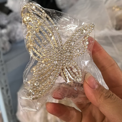 Butterfly Pearl Rhinestone hair clip women's back head updo elegant hair grip luxury headdress hair volume shark clip