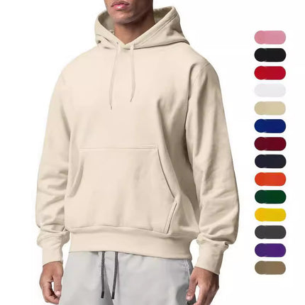2025 New Cross-Border European and American Men's Sports Pure Color Fleece Sweatshirt Men's Export Wholesale Hoodie