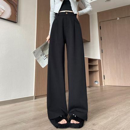 Women's Long Angora Red Wide Leg Pants for Autumn 2024 New Narrow Dress Pants High Waist Casual Pants for Women