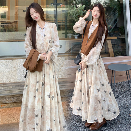Real shot waistcoat floral skirt suit spring and summer 2025 new fashion temperament slim dress two-piece plus size women's clothing