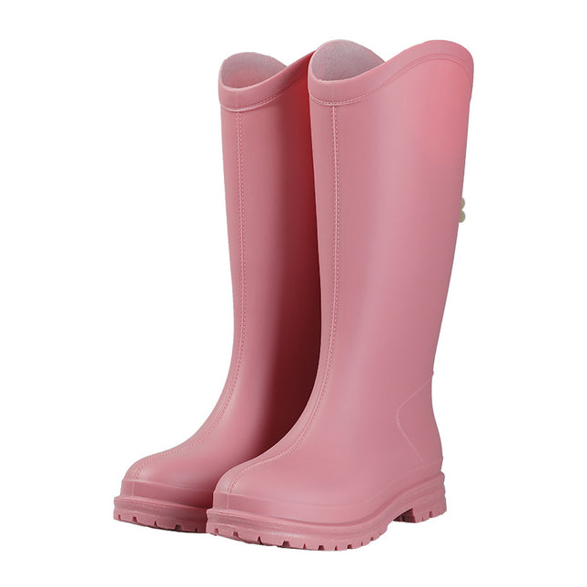 Women's High-Top Rain Boots, Outdoor Fashionable Versatile Waterproof Shoes, Kitchen Work Non-Slip Overshoes, Fleece-Lined Water Boots for Women