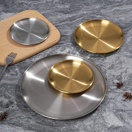 304 Stainless Steel Round Plate Korean Barbecue Plate Snack Plate Western Food Plate Bone Plate Steak Plate Tableware Fruit Bone Plate