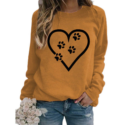 Foreign trade supply love dog foot printing round neck jacket sweater European size women's coat long sleeve cross-border autumn and winter