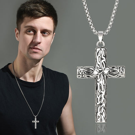 Factory Direct European and American men's titanium steel necklace retro personality cross fashion Men's pendant hip hop cross-border exclusive