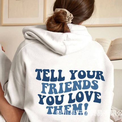 Foreign Trade Women's Velvet Sweatshirt Slogan Print Kangaroo Pocket Drawstring Print Hoodie