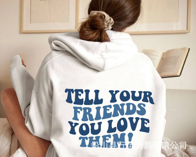 Foreign Trade Women's Velvet Sweatshirt Slogan Print Kangaroo Pocket Drawstring Print Hoodie