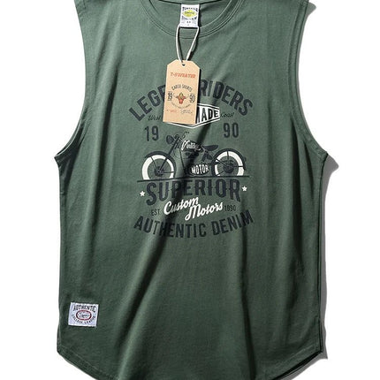 Ami Khaji Technology Printed Round Neck Sports Leisure Wash Cotton Couples Vintage Garden Swing Side Split Vest