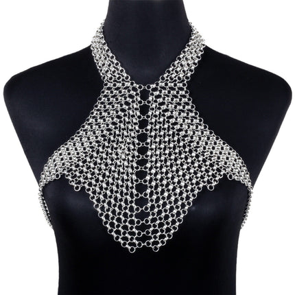 European and American Silver Carnival Chest Chain Trendy Street Style Personalized Brooch Body Goddess Nightclub Necklace Bikini