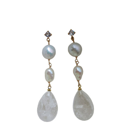 Original Design Natural Freshwater Pearl White Crystal French Water Drop Handmade Mid-Length Earrings Earrings Earrings