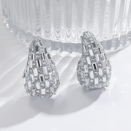 European and American Cross-border New Water Drop Round Stained Glass Full Diamond Light Luxury Earrings Fashion Earrings High-end Earrings for Women
