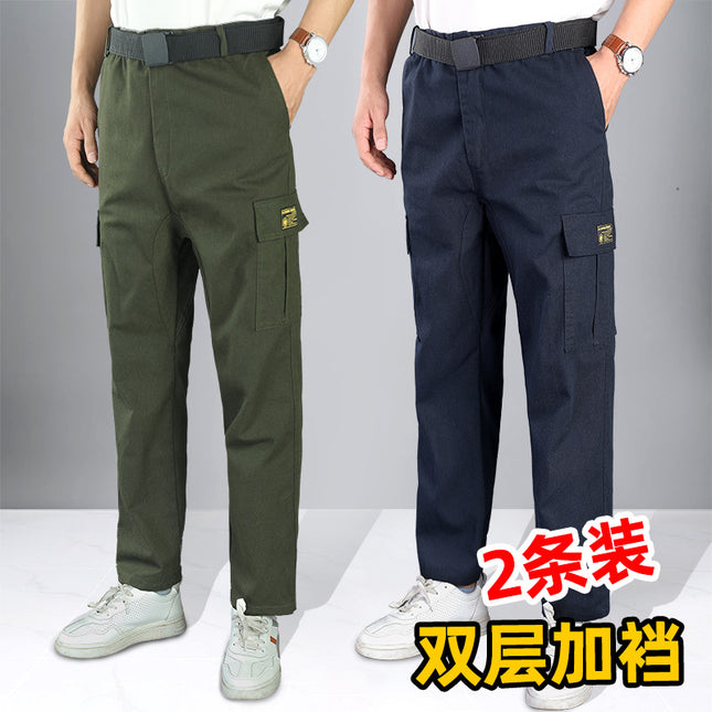 Tooling Cotton Pants Men's Pants Loose Straight Pants Workshop Site Work Electric Welding Maintenance Pants Solid Color