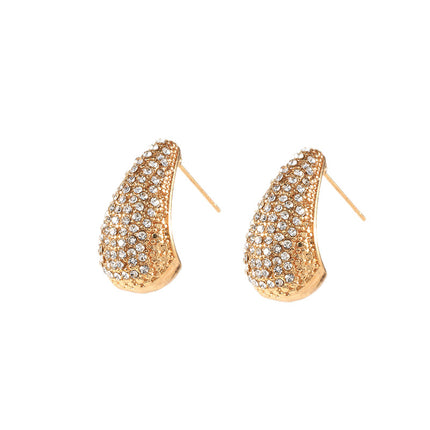 Trendy Rhinestone Earrings for Women, European and American Style, Exaggerated Full Diamond-Studded Teardrop-Shaped Earrings, Elegant and Luxurious High-End Earrings Wholesale