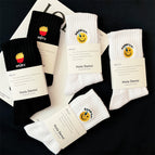 [5 pairs] 2 black french fries 3 white smiley face / One size fits all 39-44