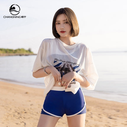 New Swimsuit Women's Split Three-Piece Swimsuit with Small Breasts Gathered to Cover Belly and Look Slimming Look Conservative Boxer Hot Spring Swimsuit