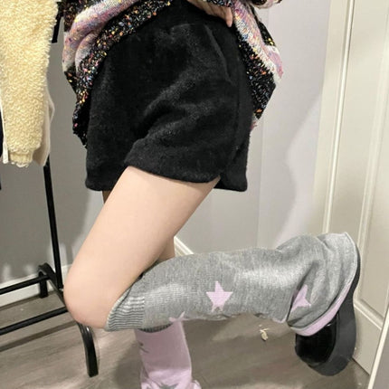 Mink Velvet Shorts White Cute, Gentle, Loose and Slim Women's Autumn and Winter Plush Elastic Versatile A-Line Wide-Leg Shorts