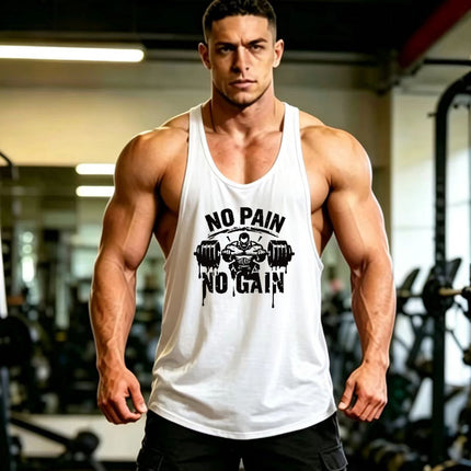 Summer Men's Vest Thin Strap Sports European and American Bodybuilding Fitness T-shirt Printed logo Waistle I-Shoulder Loose Men