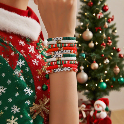 European and American Cross-Border Jewelry, Simple Soft Pottery Beads, Contrasting Color Hand Jewelry, Niche Colorful Christmas Letter Bracelet Set