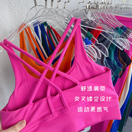 European and American Fashion Fitness Set, Push-Up Cross Sports Bra, Nude-Feel High-Waisted Butt-Lifting Yoga Two-Piece Set for Women