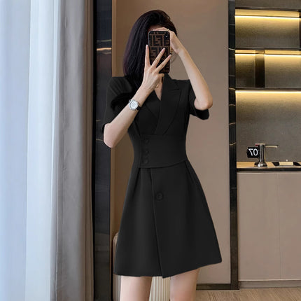 【Precise Fit】Women's High-End Short-Sleeve Suit Dress, Summer Waist-Slimming Coffee-Colored Dress