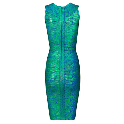 Clearance European and American Luxury Bronzing Hot Green V-neck Elegant Bandage dress Knitted Elastic Slim-fit Ladies Women's Dress