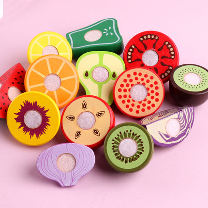 Wooden Children's Play-house Simulation Fruit and Vegetable Cutting Music Baby Kitchen Cutting Watch Game Vegetable in stock