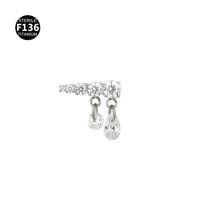 New pendant lip nail 0.9 teeth F136 titanium alloy moon lightning cone lip nail ear bone nail tragus 5A zircon