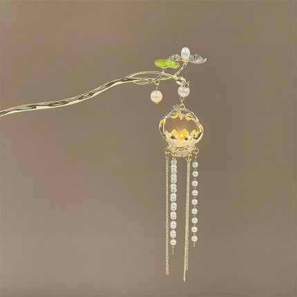 Antique Tassel Hairpin Luminous Lantern Hairpin Metal Phoenix Palace Fairy Style Headwear Daily All-match Hair Accessories for Women
