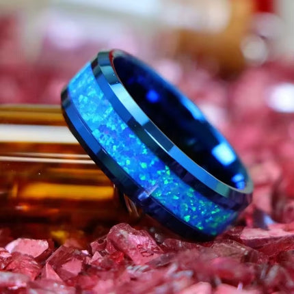 Cross-border explosions stainless steel ring fashion hot plating inlaid nebula tungsten gold ring ring foreign trade jewelry
