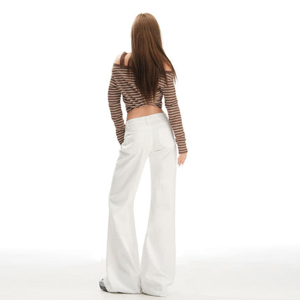 Hot Girl Retro Khaki Low-Waist Non-Leg-Fitting Boot-Cut Pants for Women New Slimming Look Slimming Look Floor-Length Jeans for Women