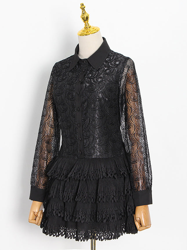 Elegant and Fashionable Commuter Dress for Women 2026 Spring New Lace Design Solid Color Mini Skirt Women's Clothing