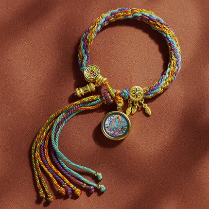 Thangka Xizang Hand Rope Hand-woven Ethnic Style Bracelet Five-way God of Wealth Green Mother Wen Zhu Thangka Bracelet