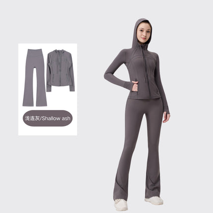 [in Stock] Ld Hooded Flared Jacket Set Top Women's Tight Elastic Fitness Sports Running Yoga Wear