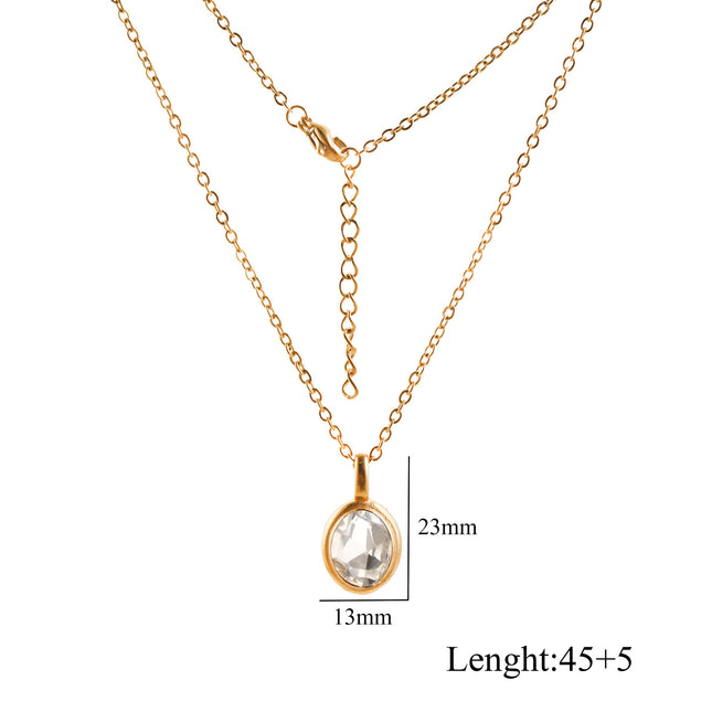Stainless Steel French Style Ins Style Retro Oval Gem Necklace Women's Titanium Steel Light Luxury Niche Design Clavicle Chain